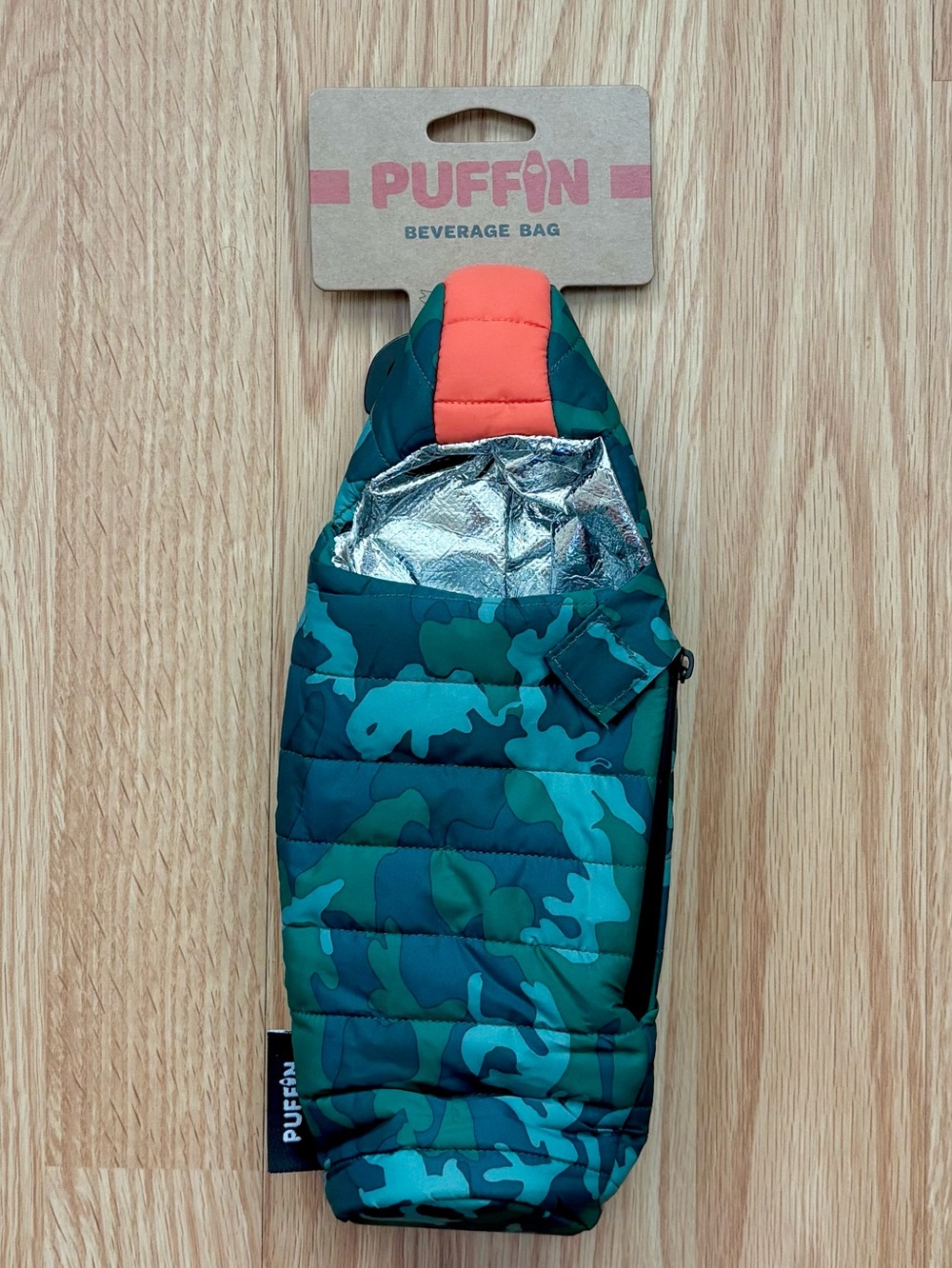 Puffin Green Camo Beverage Bag - Insulated Bottle Carrier